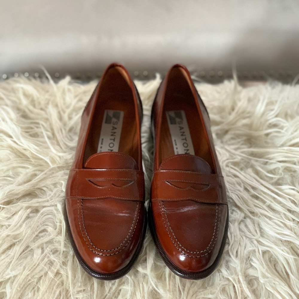 Santoni Italian Made Cognac Penny Loafer- Size 7